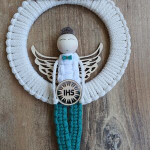 Pamiątka Pierwszej Komunii dla chłopca - Anioł Stróż w obręczy 15 cm