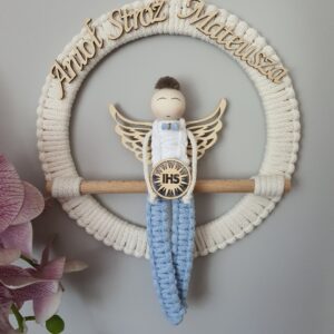 Pamiątka Pierwszej Komunii dla chłopca - Anioł Stróż w obręczy 20 cm