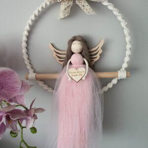 Pamiątka Pierwszej Komunii - Anioł Stróż w spiralnej obręczy z kokardką