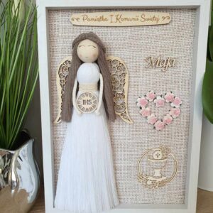 Pamiątka Pierwszej Komunii - Anioł Stróż w dużej ramce