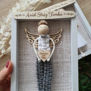 Pamiątka Pierwszej Komunii dla chłopca - Anioł Stróż w ramce 15 cm x 20 cm